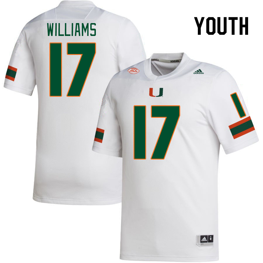 Youth #17 Emory Williams Miami Hurricanes College Football Jerseys Stitched-White - Click Image to Close